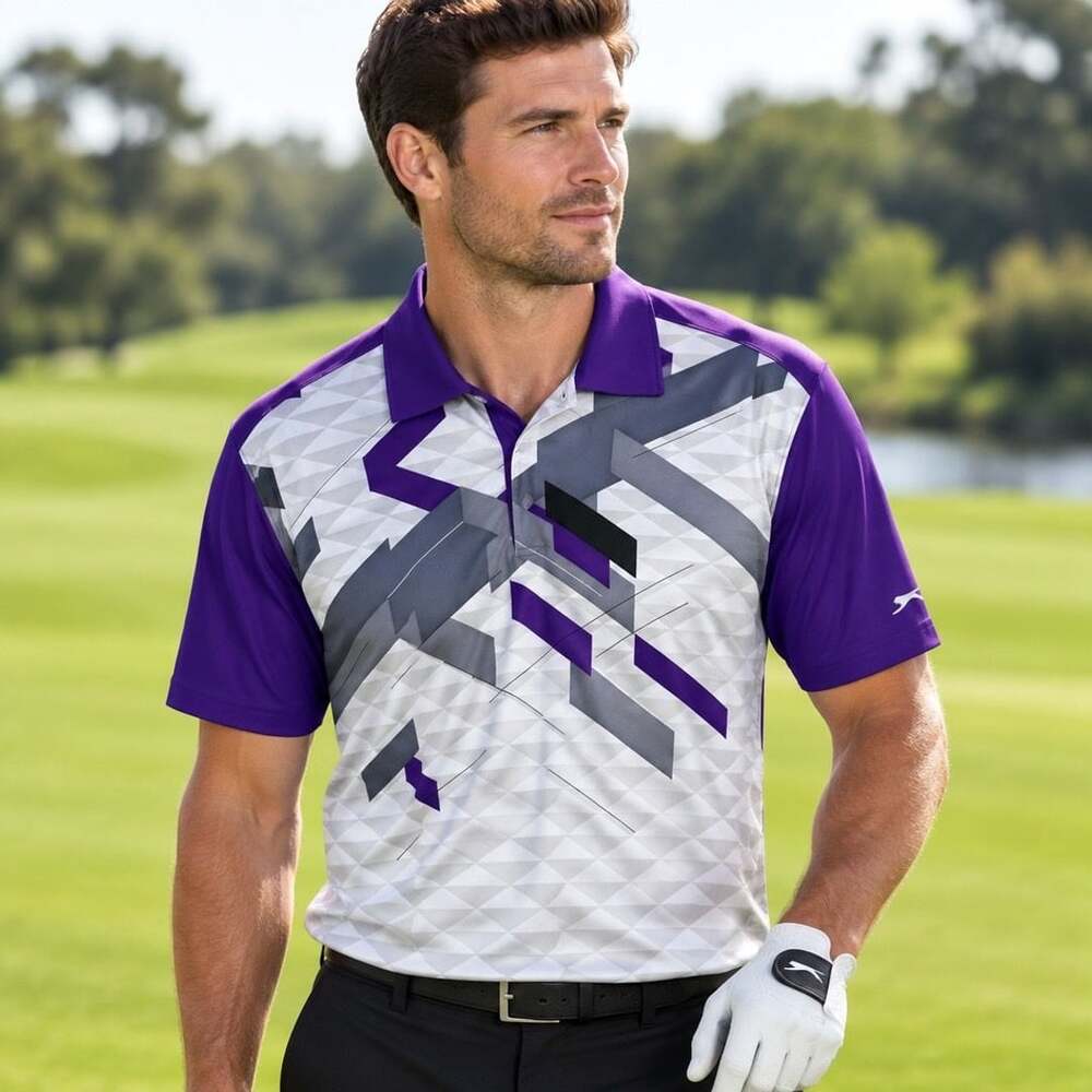 Slazenger Golf Polo Size XL Purple Geometric Short Sleeve